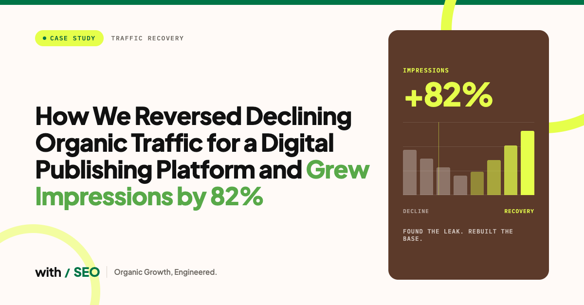 How We Reversed Declining Organic Traffic for a Digital Publishing Platform and Grew Impressions by 82%